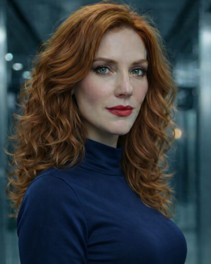 Delta Prime, humanoide Haupt-Roboterin Amiras, im Porträt in futuristischer Umgebung